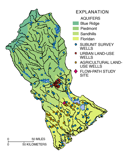 The Santee River Basin and coastal drainages Ground-Water Chemistry Sites map.