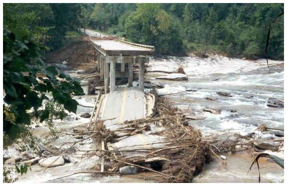 Failure of structure 304041800300 on S.C. Route 418 crossing the Enoree River in Laurens County, South Carolina (from USGS Publication SIR 20095099)