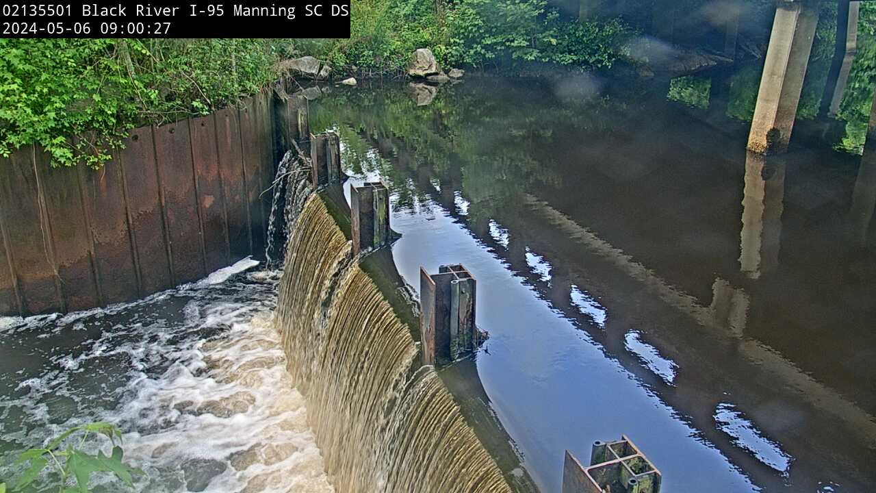 Live webcam video at Black River at I-95, near Manning, SC, Downstream