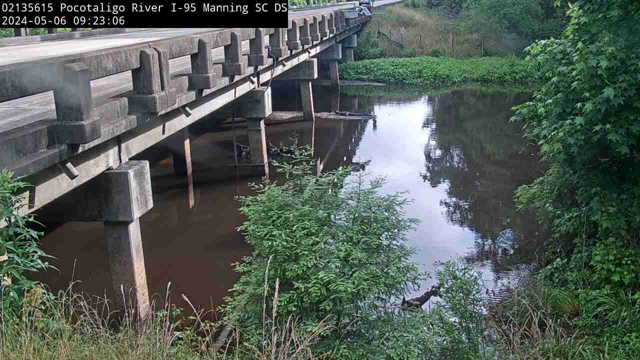 Live webcam video at Pocotaligo River at I-95, above Manning, SC, Downstream