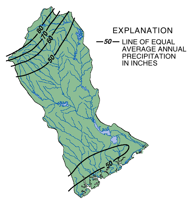 The Santee River Basin Average Annual Precipitation  map.